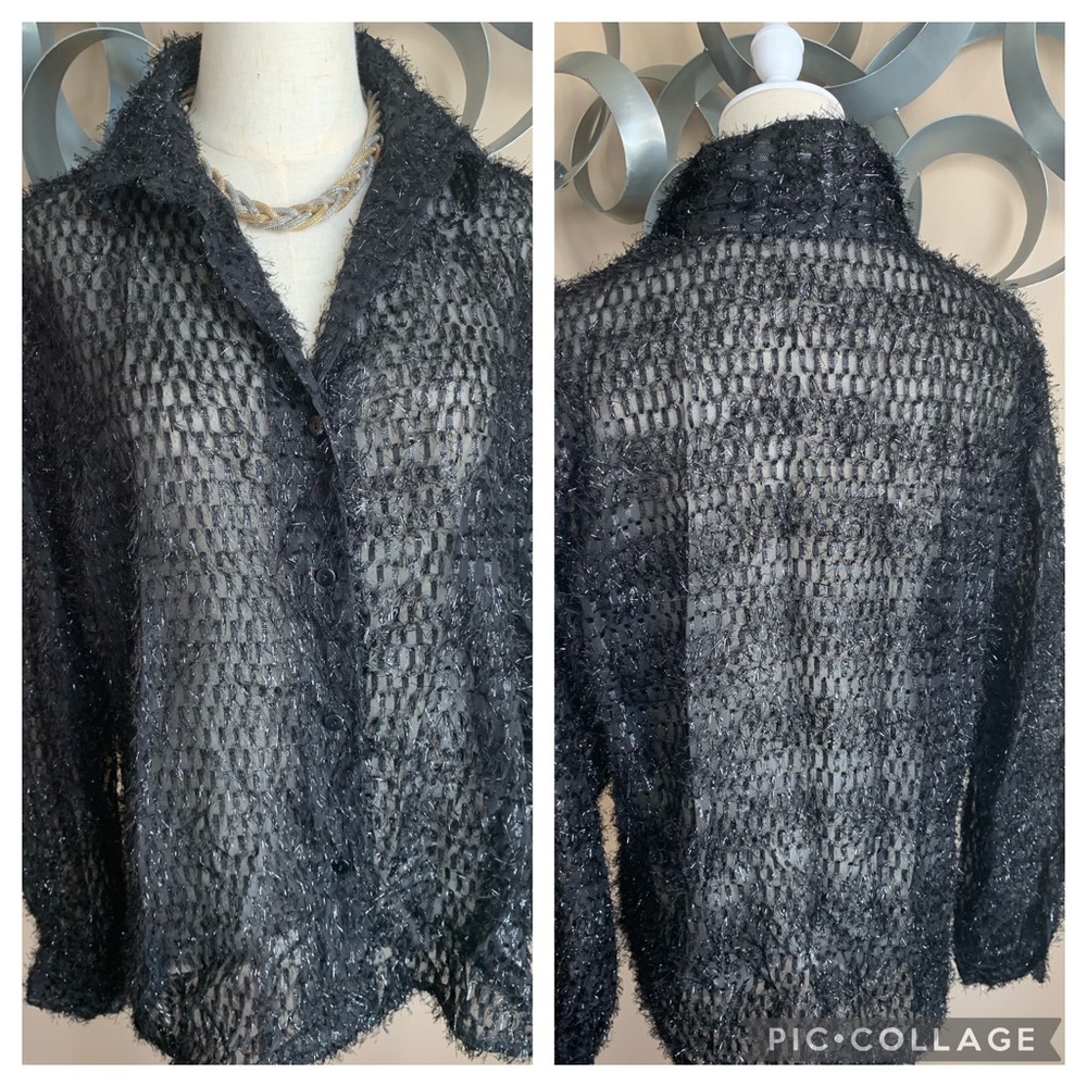 Vintage Glam Black Silverthread Eyelash Shirt